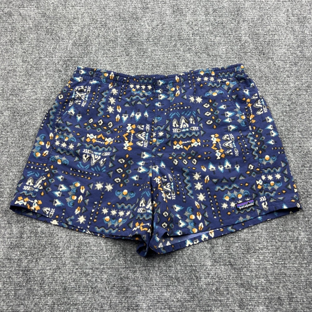 Patagonia Baggies 5" Shorts Women Large Blue Wandering Woods Nylon Stretch 57059